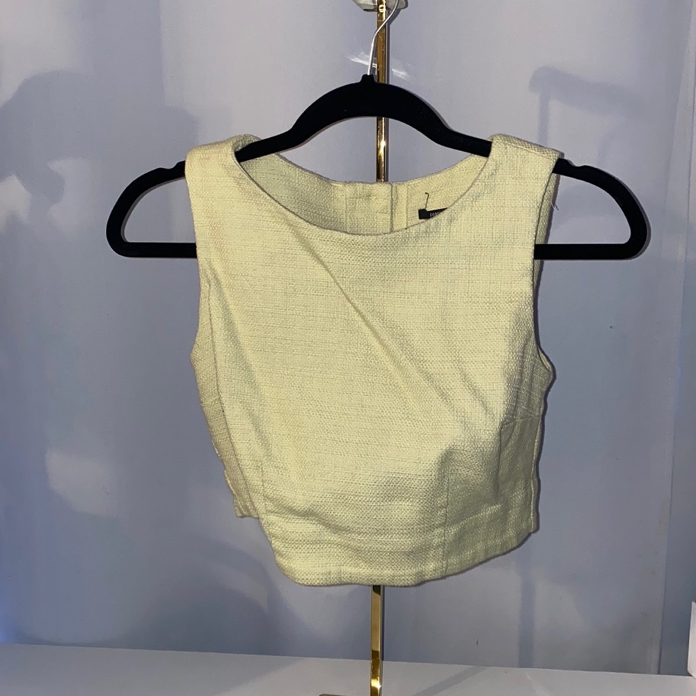 Pastel yellow button up crop top